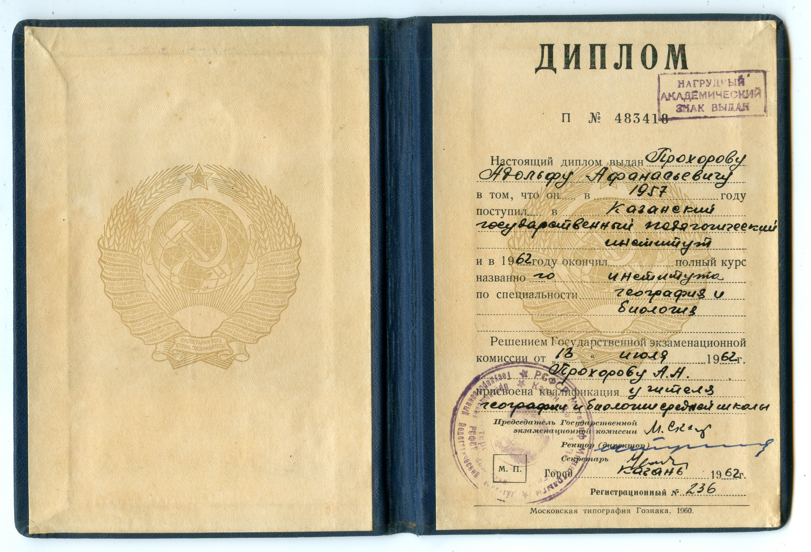 Диплом об образовании Прохорова А.А 